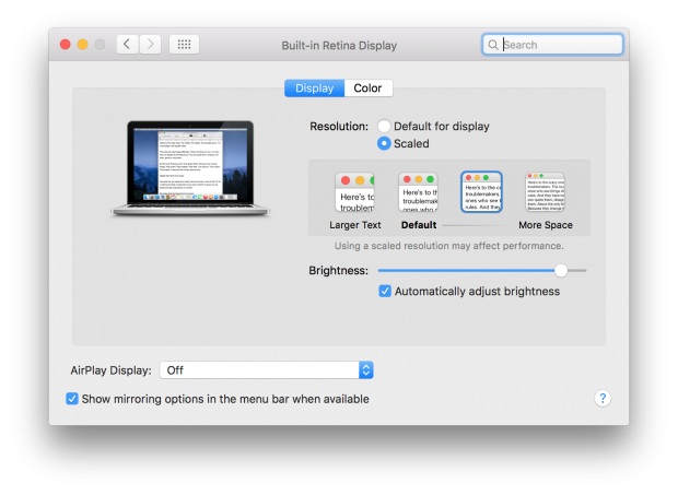 El Capitan beta 7 Display Preferences without Ambient Light Compensation